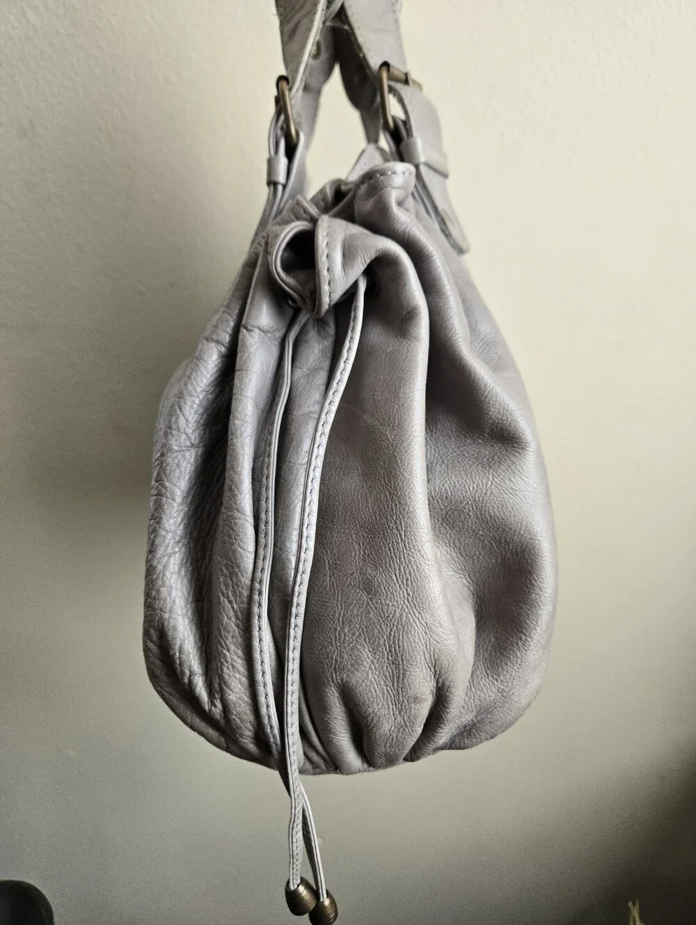 Gerard Darel 24H Bag Hobo Purse Satchel Gray Leather Made In France